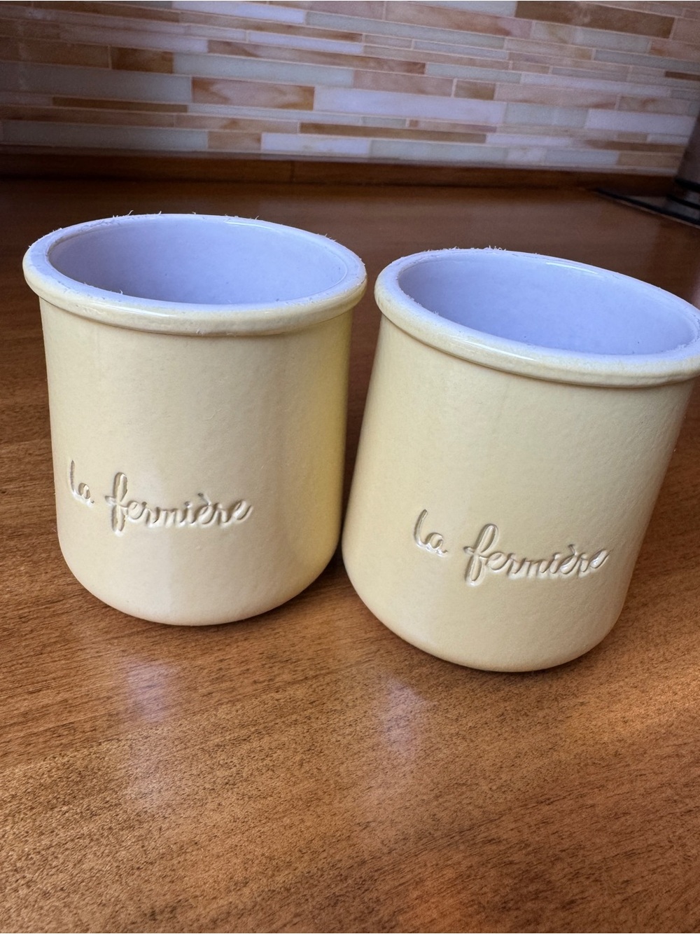 Set of 2 Limited Edition La Fermiere Terracotta Yogurt Pots Sun Kissed Yellow